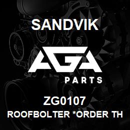 ZG0107 Sandvik ROOFBOLTER *ORDER THRU SALES TOOLS | AGA Parts