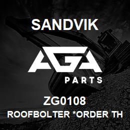 ZG0108 Sandvik ROOFBOLTER *ORDER THRU SALES TOOLS | AGA Parts