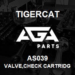 AS039 Tigercat VALVE,CHECK CARTRIDGE 100PSI SUN T-18A | AGA Parts