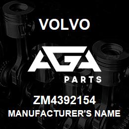 ZM4392154 Volvo Manufacturer's name plate (yellow) | AGA Parts